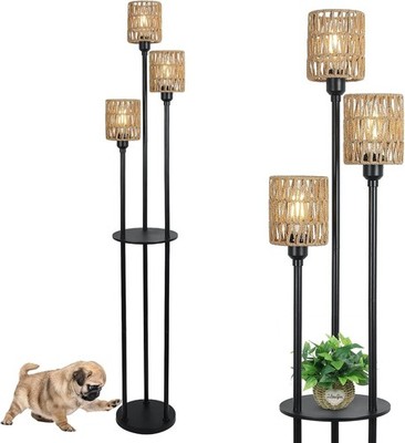 Rayofly Boho Stehlampe 3-flammig Rattan Stehlampe Regale Landhaus 