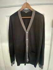 John Smedley Men  s Small Black Merino Wool/cotton Cardigan Sweater MOD vintage