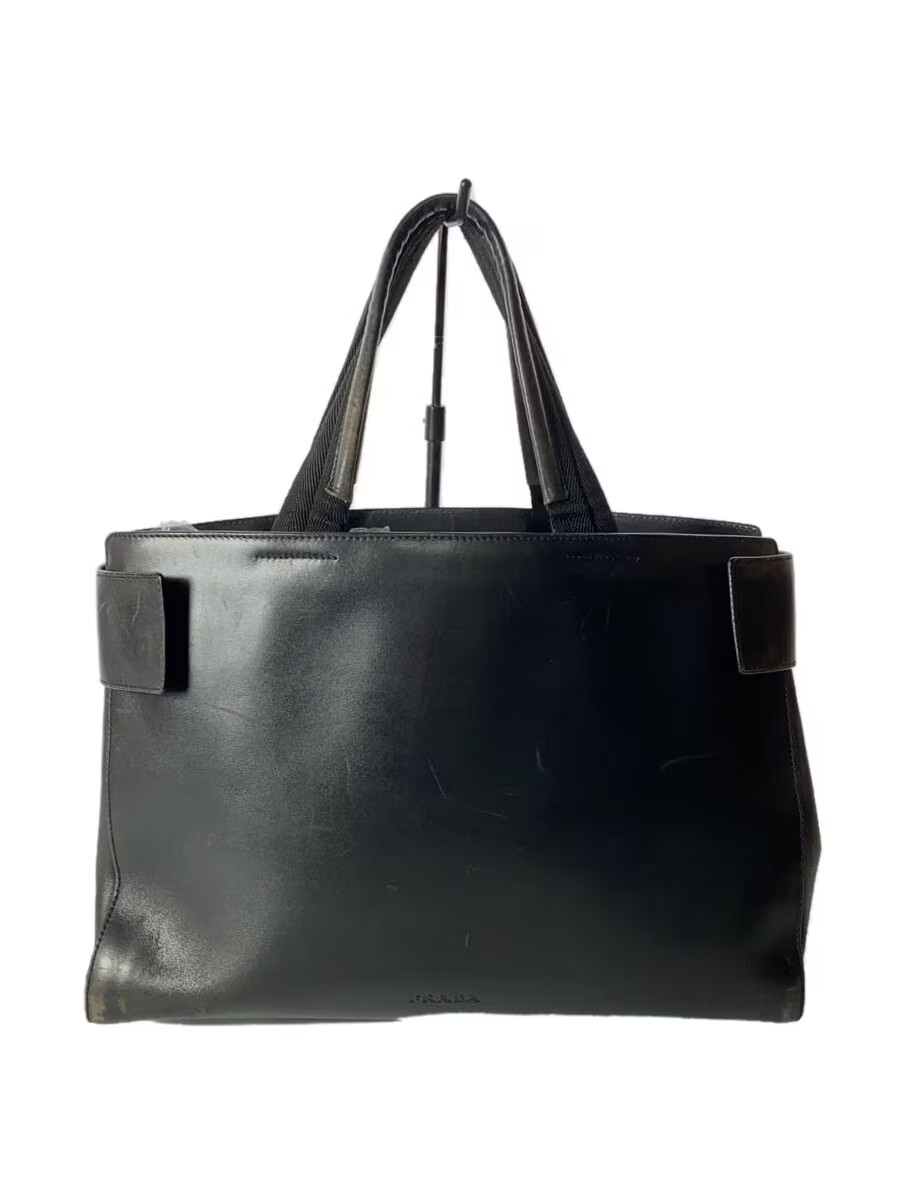PRADA Handbag Leather BLK Solid Authentic Rare Ex… - image 1