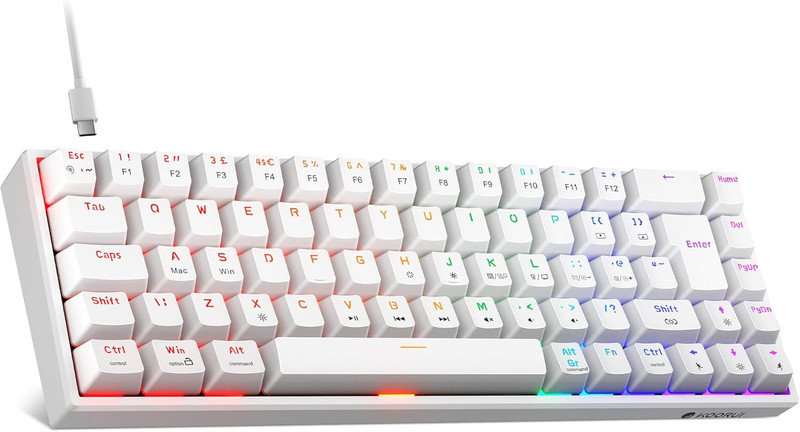 KOORUI 60% Mechanical Gaming Keyboard, Mixed Colors LED Backlit Ultra-Compact 69