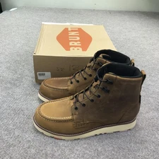 Brunt Marin Soft Toe Work Boots Mens Size 12 Brown Leather Moc Toe Wedge Sole