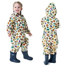 Kids Toddler Rain Suit for Boys Girls One Piece Hoodie Zipper 2-5T Beige