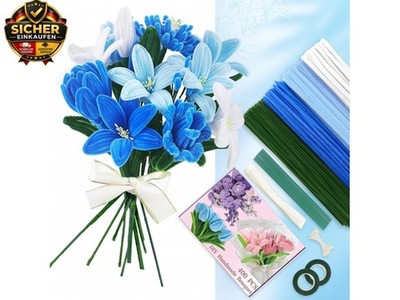 400 Stück Pfeifenputzer, Pfeifenreiniger Blumen Bastelset, Blau Pipe Cleaner 