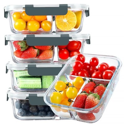 Glass Meal Prep Containers 3 Compartments, 5 Pack 36 oz, Glass Food Storage C...