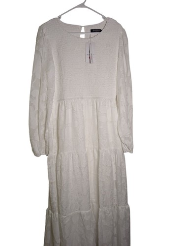 Damen Maxikleid Merokeety Weiß Langarm
