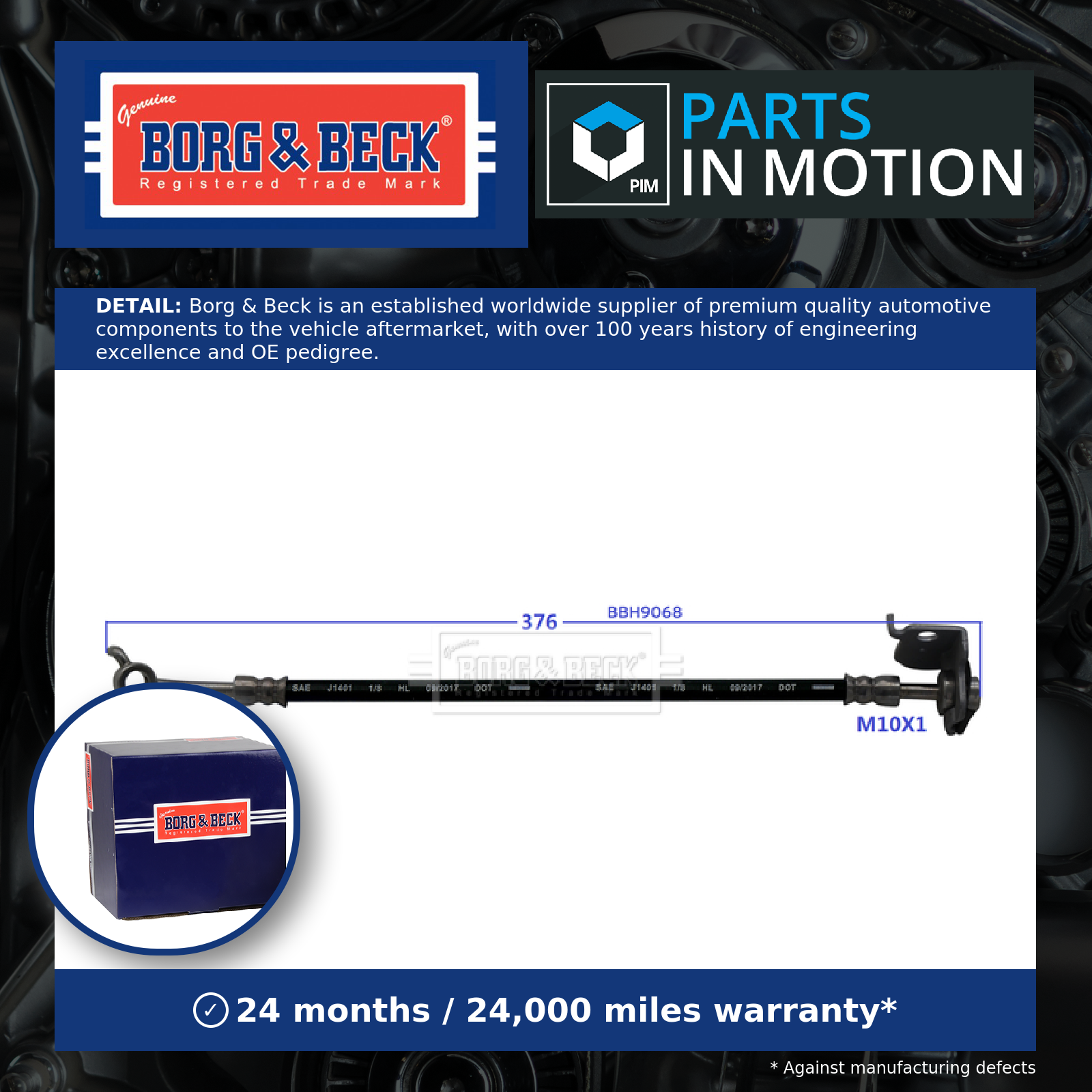 Brake Hose Rear Right BBH9068 Borg & Beck Hydraulic 58738G2300 Quality New