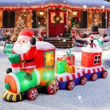 8 FT Christmas Inflatables Santa Train Inflatable Snowman,Penguin,Gift Boxes
