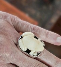 Big 70s Rebecca Collins Jewelry Sterling Artisan Handmade Carved Frog Ring