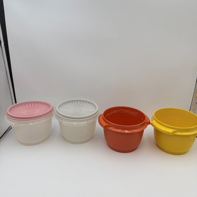 Vintage Tupperware Servalier Bowls Set of 4 Orange Yellow White Sunburst Lids