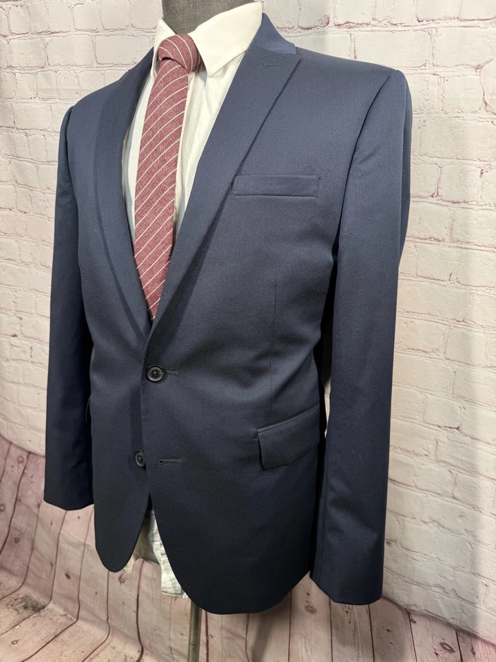 J.FERRAR Para Hombres Azul Marino CALCE CEÑIDO PICO SOLAPA Traje Abrigo Deportivo Blazer Chaqueta 42S Foto 2 de 4