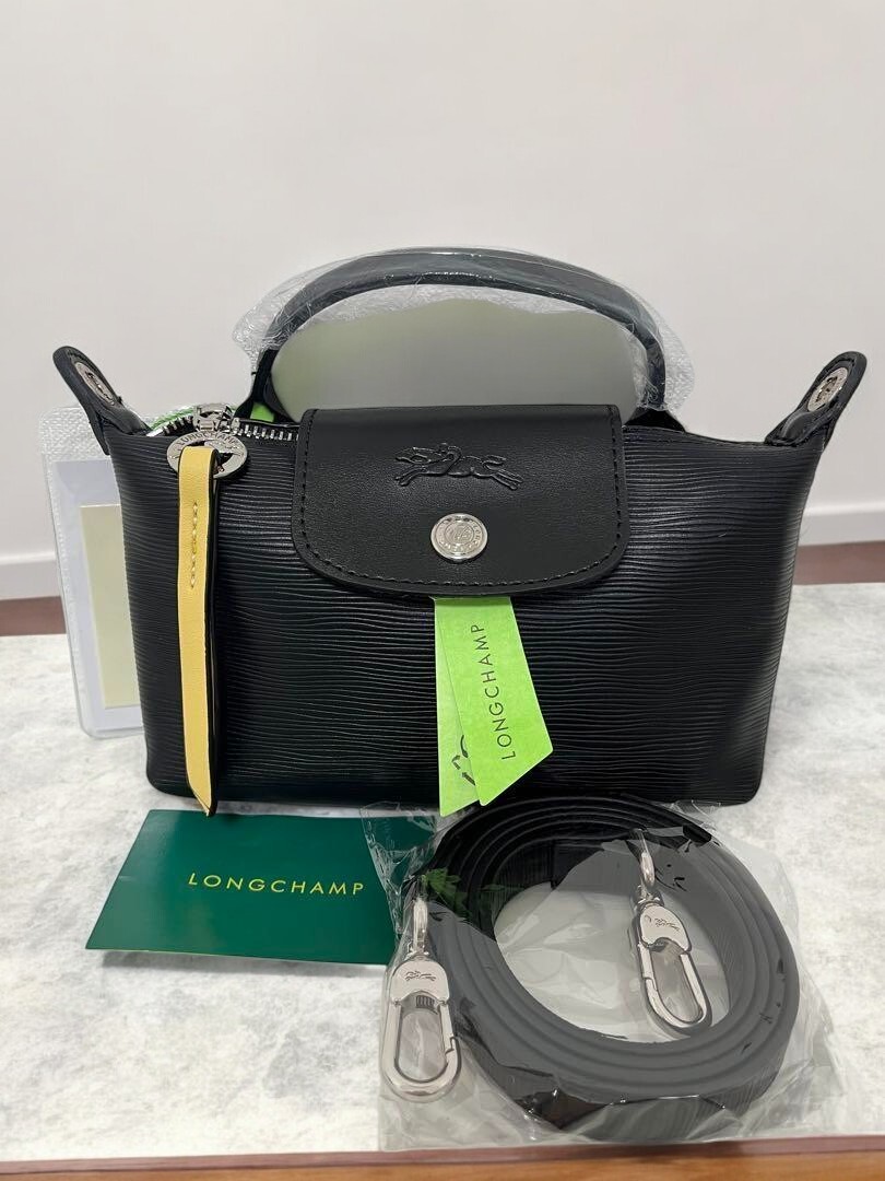 Longchamp BLACK Le Pliage Original Handle Pouch with Strap