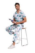 NiaaHinn Men's Printed Medical Scrubs Set - V-Neck Nursing Uniform