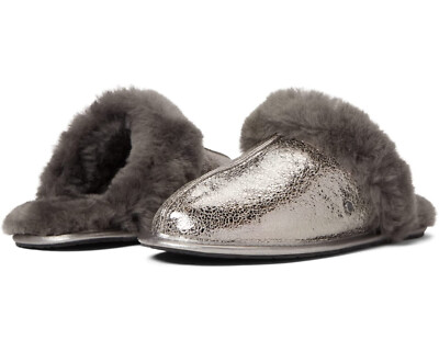 NIB UGG Australia Metallic Scuffette II Shearling Mule Slippers Gunmetal Gray 7