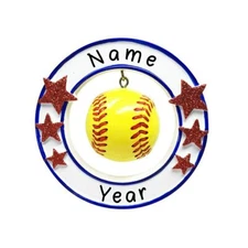 Personalized " 3D Softball " Christmas Hanging Tree Ornament HOLIDAY GIFT