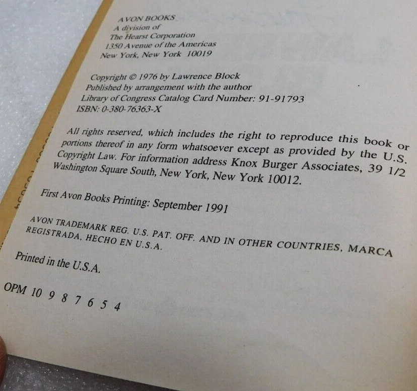 The Sins of the Fathers by Lawrence  Block (1991, Paperback) Signed Foto 4 de 4