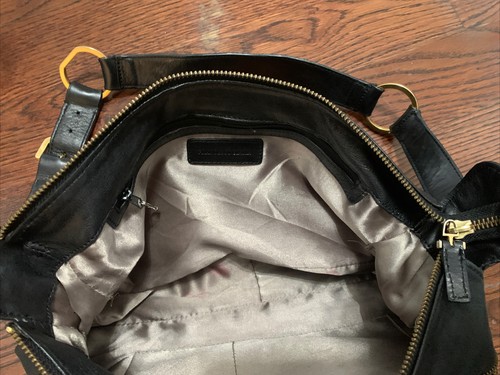 Francesco Biasia Black Leather Purse Handbag Zip Bag Shoulder Hobo W/ Gold Metal - Picture 5 of 12
