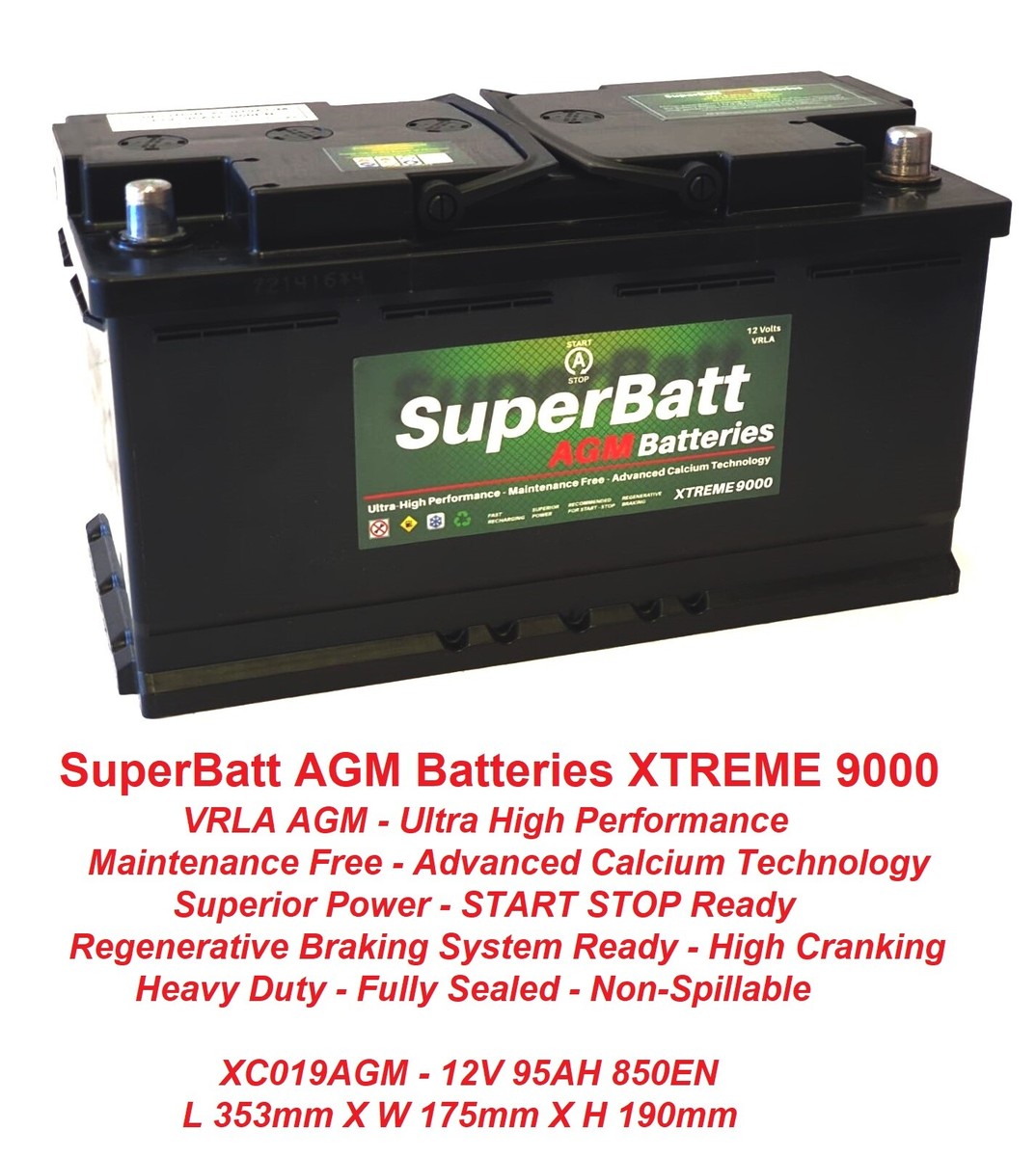 SuperBatt VRLA AGM 019 Car Battery Land Rover GX7310655BB, LR077924 | eBay  UK