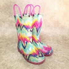 Girls Size 7/8 Pink Green Lights Up Tall Rain Boots