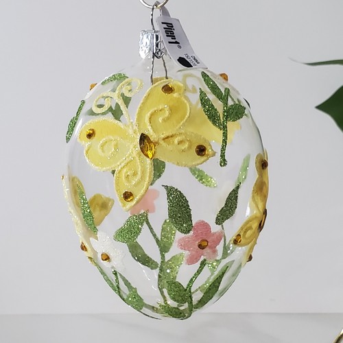 Pier 1 Glitter Butterfly Design Easter Egg Ornament Clear Glass Large Rare - Picture 5 of 7