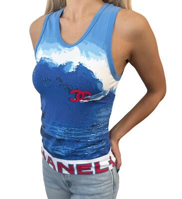 CHANEL Surf Vintage 02S CC Mark Big Logo Tank Top #42 Blue CHANEL Surf Vintage 02S CC Mark Big Logo Tank Top #42 Blue