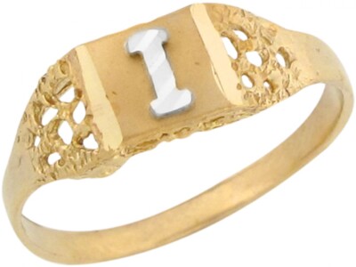 Bandring 10 Karat oder 14 Karat zweifarbig Echtgold Diamantschliff Design Buchstabe I Initiale