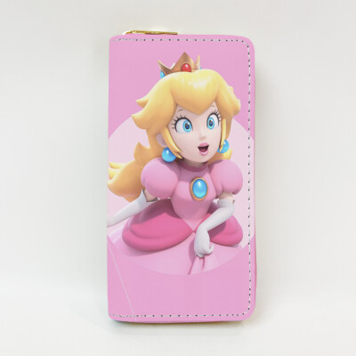 Princess Peach Women Wallet Long Zip Wallet Handbags Leather