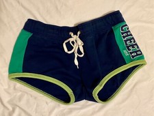 Vtg UCA Girls SHORTS BRIEFS "CHEER"-Size YL-Navy Blue Green-Fleece Cotton Blend