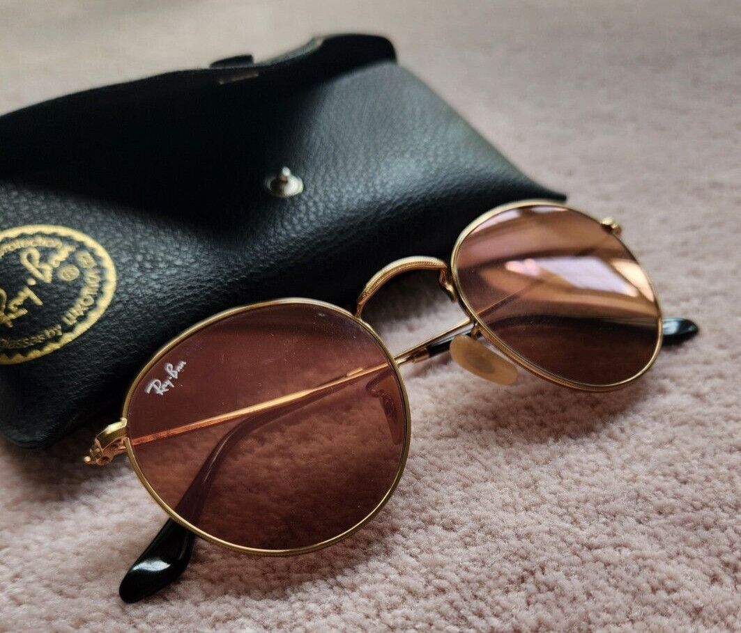 RAY-BAN RB3447N Round Flat Lens Gold Shiny Copper Mirror