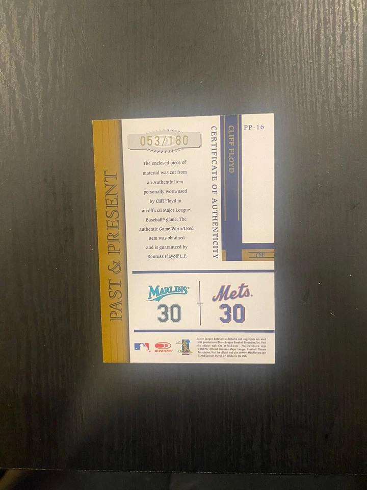 Tarjeta Jersey Cliff Floyd 2005 Prime Patches Jumbo Rayas SP (7/180)🔥 Foto 2 de 2