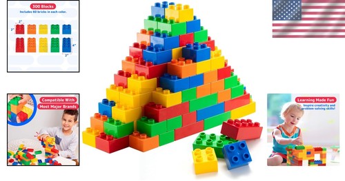 Versatile Jumbo Building Block Set - 300 Bricks with Carrying Box for Easy Play - Picture 2 of 9