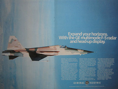 11/1985 PUB GENERAL ELECTRIC MULTIMODE RADAR HUD DISPLAY NORTHROP F-5 FIGHTER AD