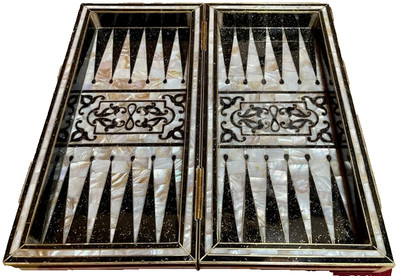 Handmade, Wooden Backgammon Board, Wood Chess Board, Mother of Pearl Inlay (17'')