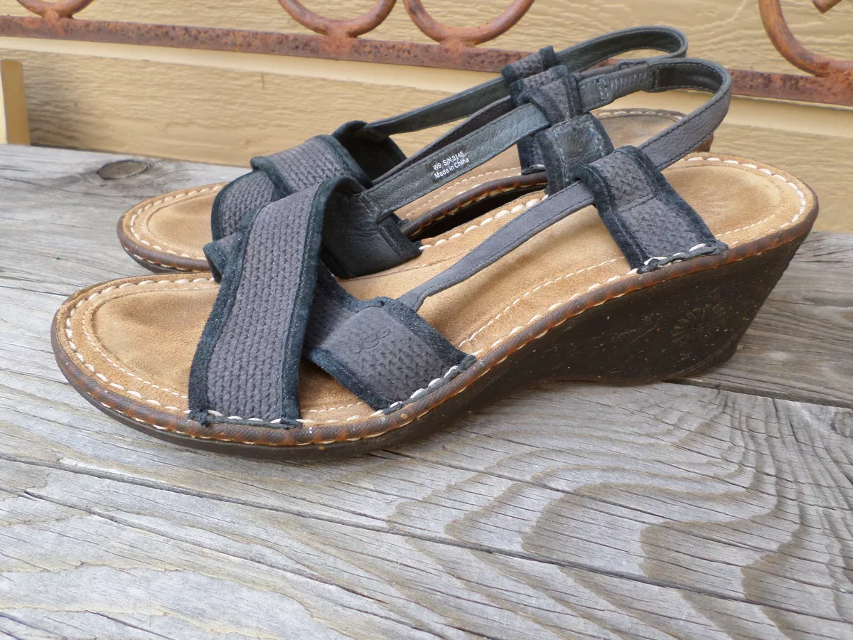 UGG Mayley Black Wedge Sandals Women s 9 eBay