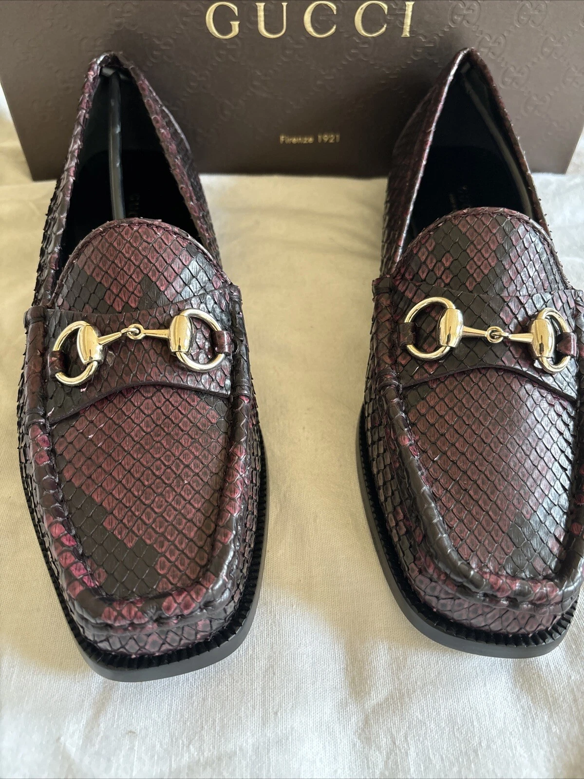 Chaussures femme Gucci Pelle s. Cuoio cuir (PITONE) bordeaux 39,5/6,5 neuves boîte