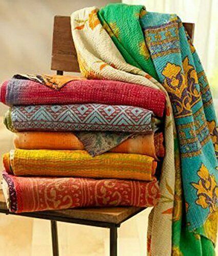 5 PC Lot Kantha Vintage Cotton Handmade Stitches Bedspreads Quilt Blanket Boho