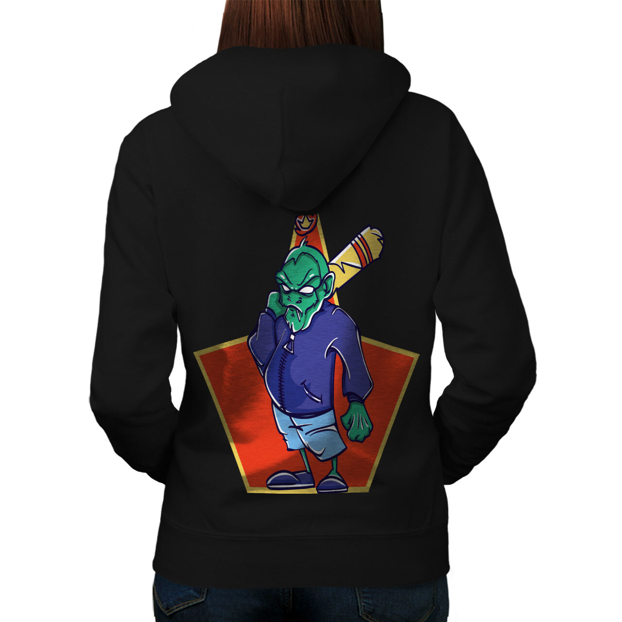 Wellcoda Baseball Bat Zombie Tough Womens Hoodie Back
