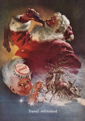 1949 Coca Cola: Santa Claus and Reindeer Vintage Print Ad