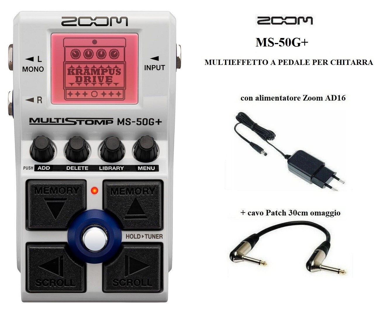 ZOOM MS-50G+ MultiStomp MULTIEFFETTO A PEDALE PER CHITARRA + ALIMENTATORE AD16