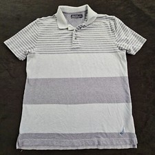 Nautica Gray Blue Striped Short Sleeve Cotton Polo Shirt Men's L