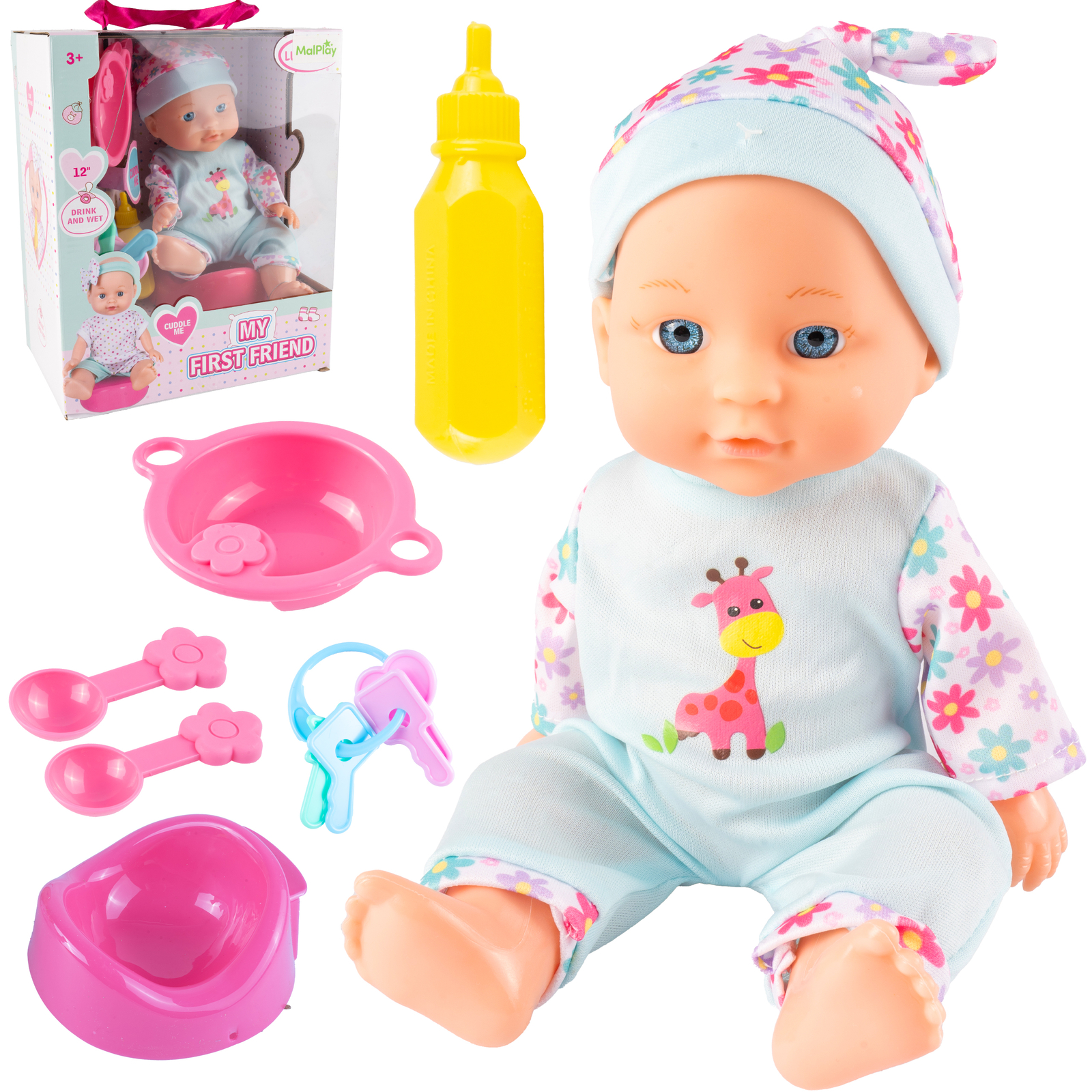 Malplay Babypuppe Fütternde in Kleidung Töpfchen Zubehör weiche, ab 3 Jahren 