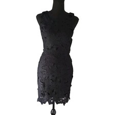 ASTR The Label Textured Crochet Lace Floral Sheath Dress Sleeveless Black Small