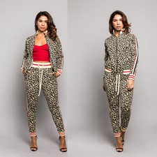Women's Fierce Leopard Sweatshirt Sports Jogging Track Suit Set      VL210