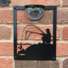 Fisherman Solar Light Metal Wall Plaque - Unique Outdoor Garden Decoration