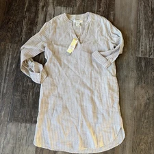 C&C California 100% Linen Women's Striped Roll Tab Shirt Dress Small Lagenlook