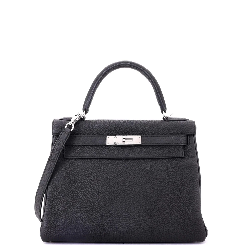 Hermes Kelly Handbag Black Togo with Palladium Hardware 28