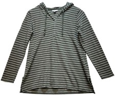 J.Jill Womens Terry Knit Tunic Hoodie Long Sleeve Size XS Green White Stripe