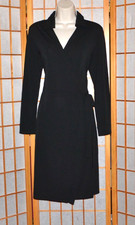NWT ANN TAYLOR Petites $128 Solid Black Stretch Knit Full Wrap Dress sz. 12p