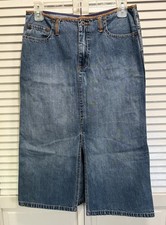 Route 66 Vintage Denim Skirt Zip Pockets Slit Logo Size 5/6 Cotton Embroidery