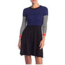 NWOT Eliza J Womens Striped Fit and Flare Knit Sweater Dress size S