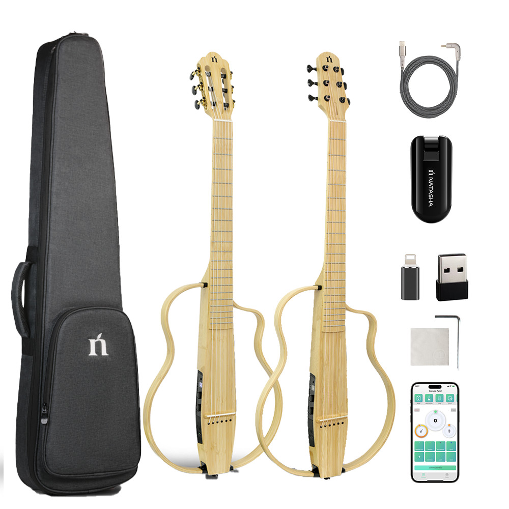Natasha NBSG 2023 Smart Silent Travel Guitar Built-in FX US Stock Steel/Nylon